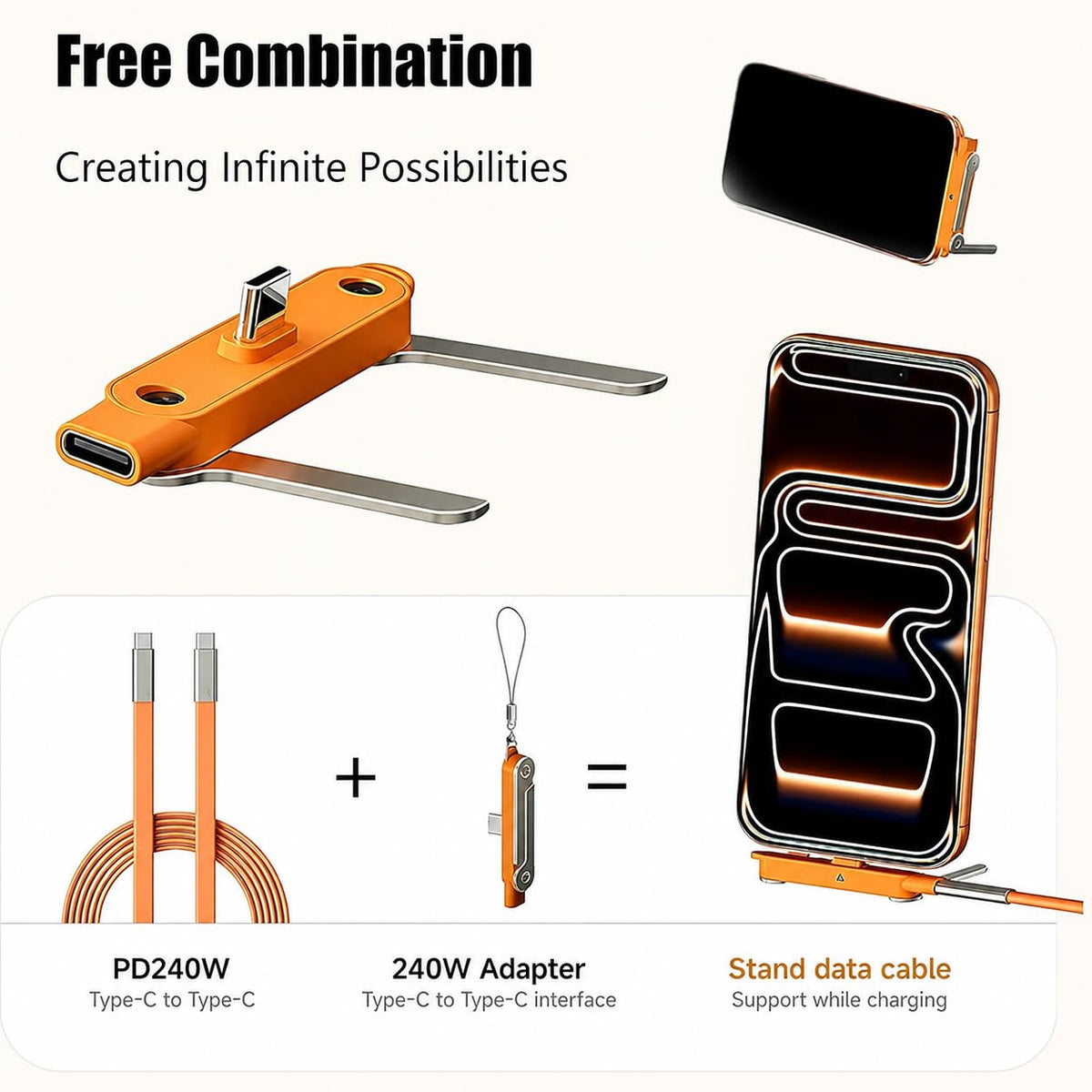 240W Multi-functional Fast-charging Phone Holder Data Cable